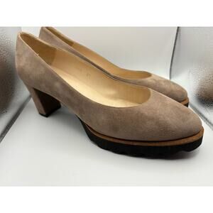 JON JOSEF Made in Spain‎ Block Heels Shoes Pumps - Beige Tan Suede 8.5